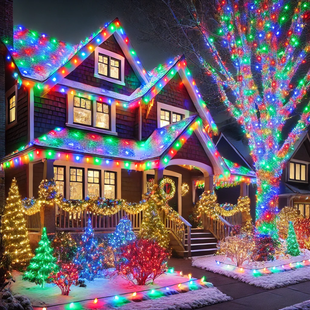 Stunning custom holiday lighting display with color-changing LED lights