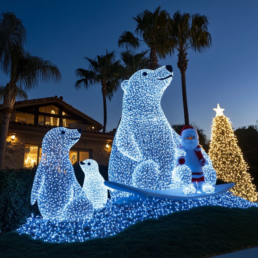 Creative holiday light display featuring winter wonderland theme