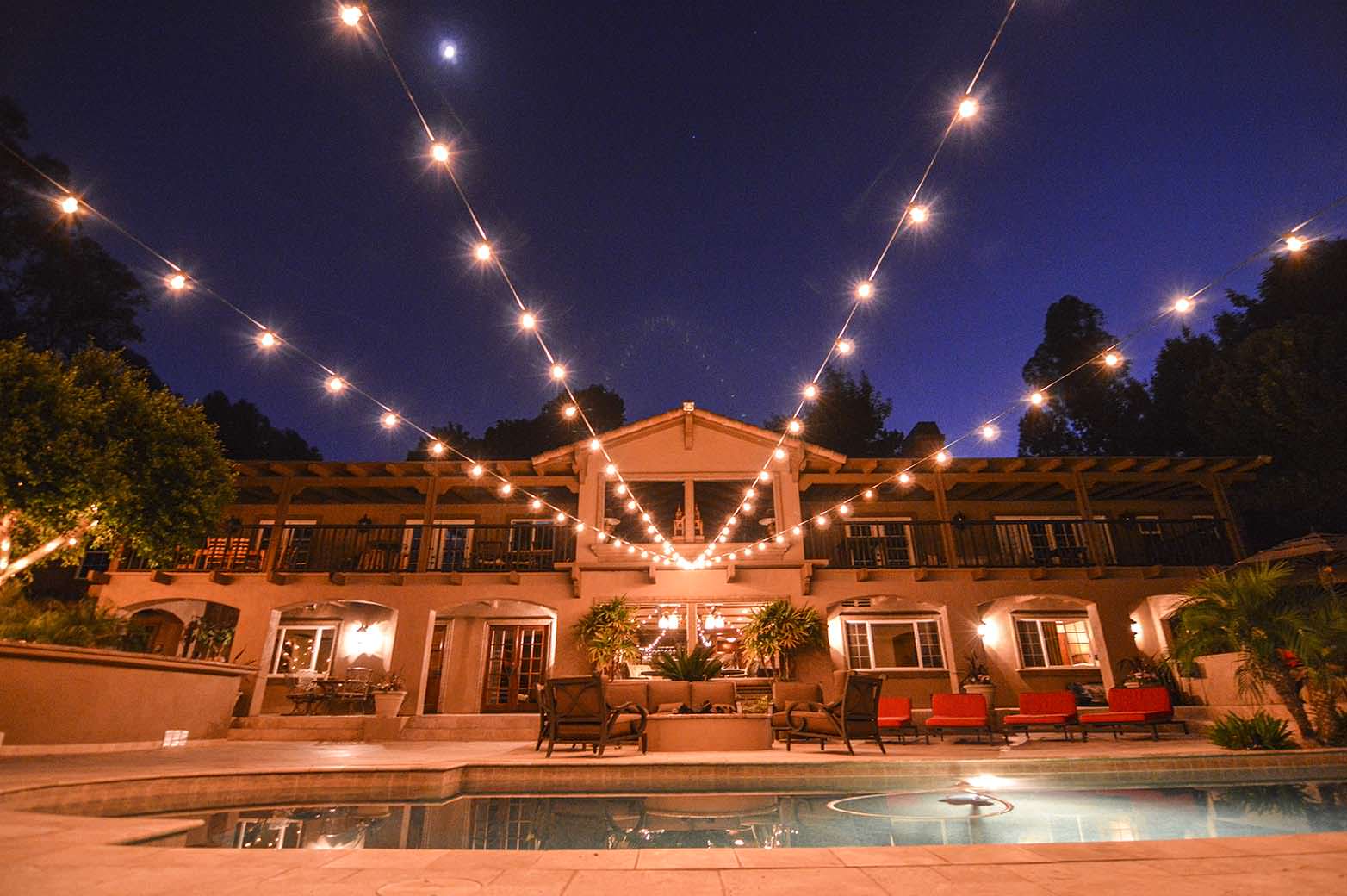 Wedding reception with elegant lighting